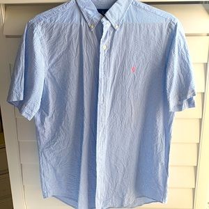 Men’s large blue seersucker polo shirt